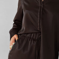 Satin Drawstring Pants - Chocolate