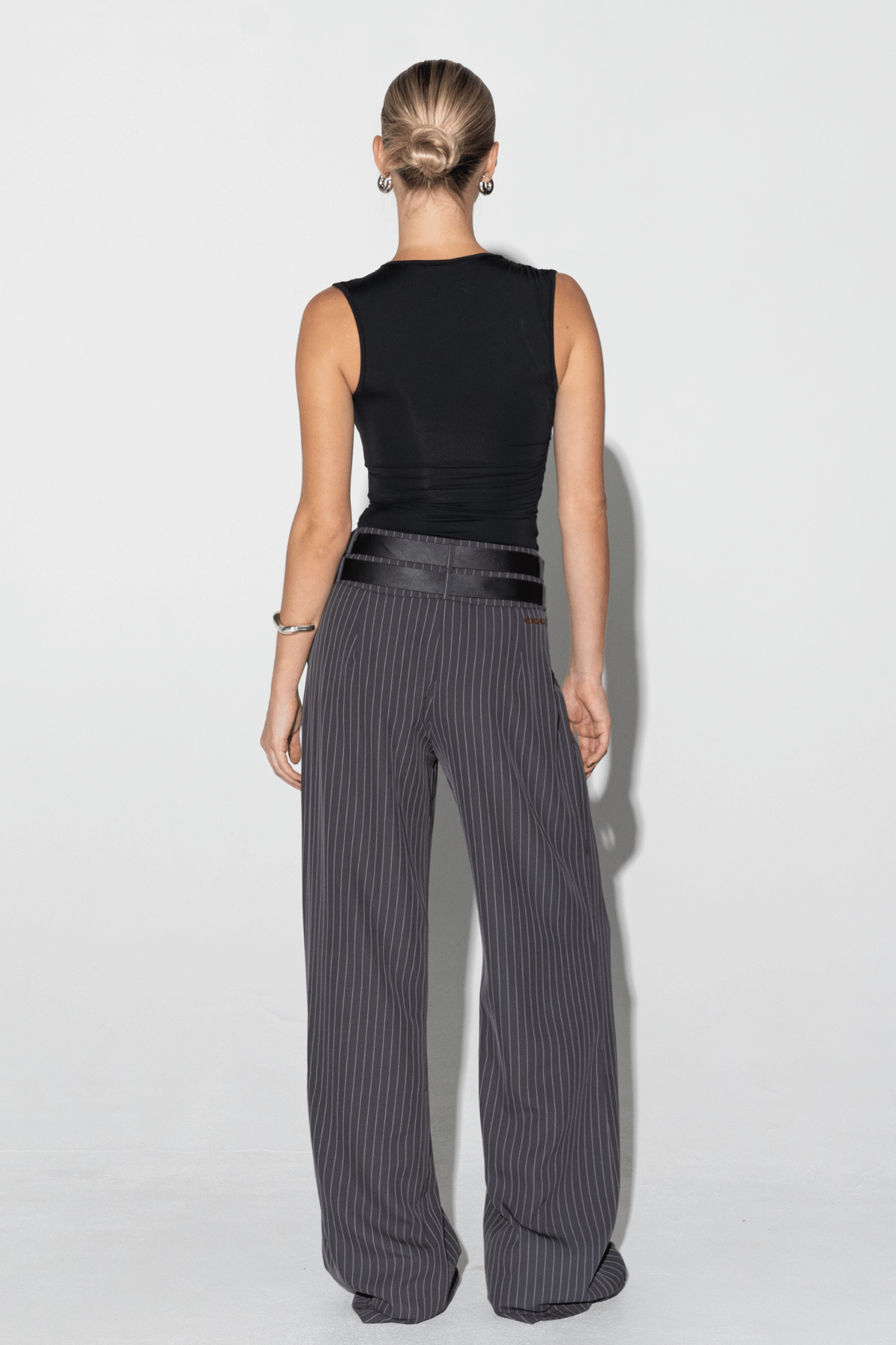 Ape the Label | Dixie Double Belt Pant - Pinstripe Stone
