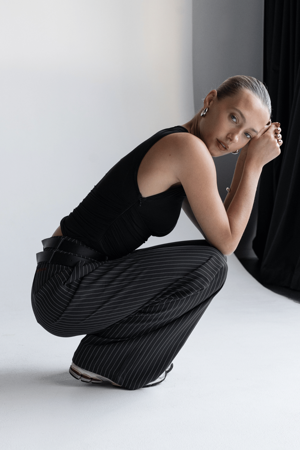 Ape the Label | Dixie Double Belt Pant - Pinstripe Stone