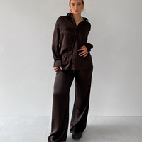 Satin Drawstring Pants - Chocolate
