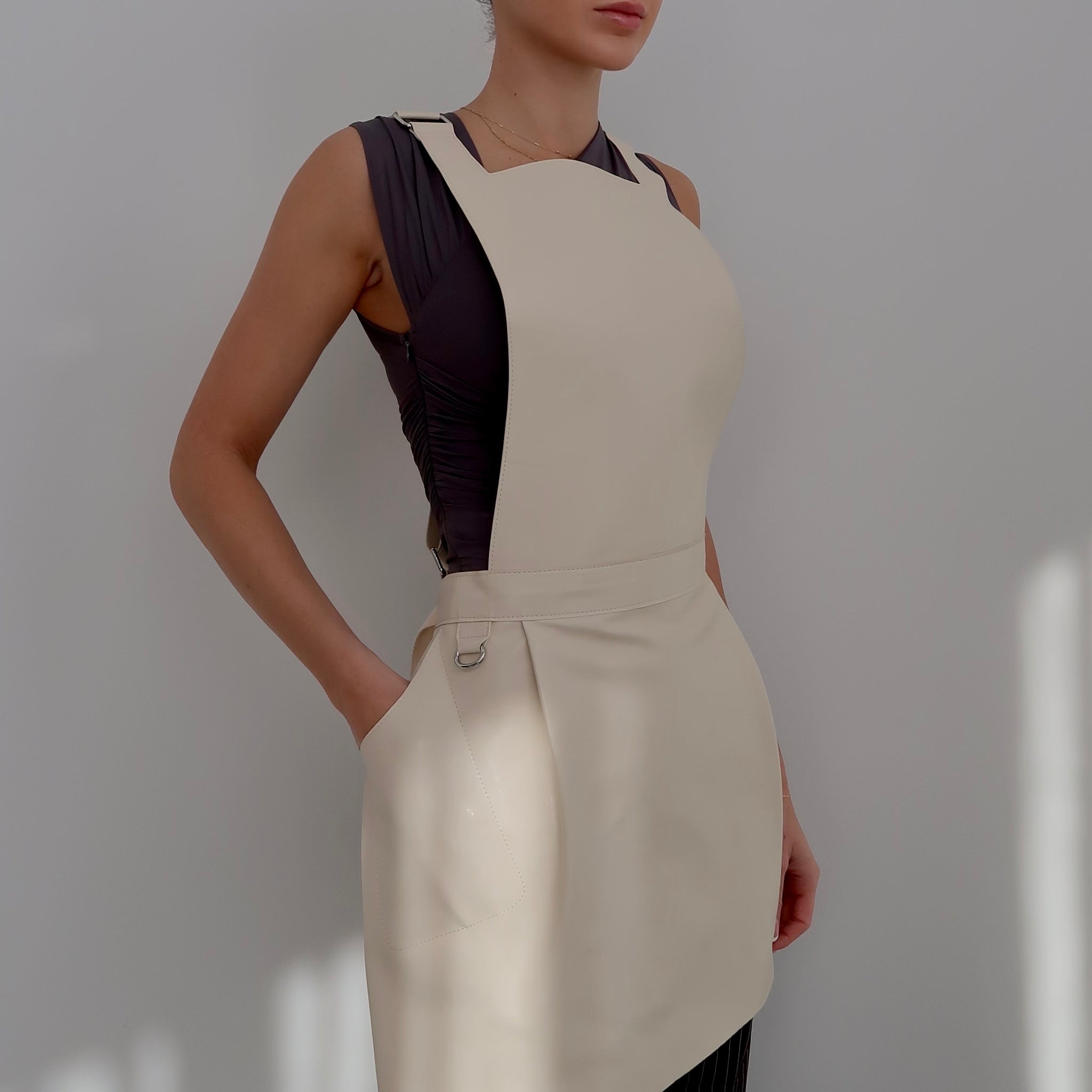 Pink La Blonde Apron - Cream Leather