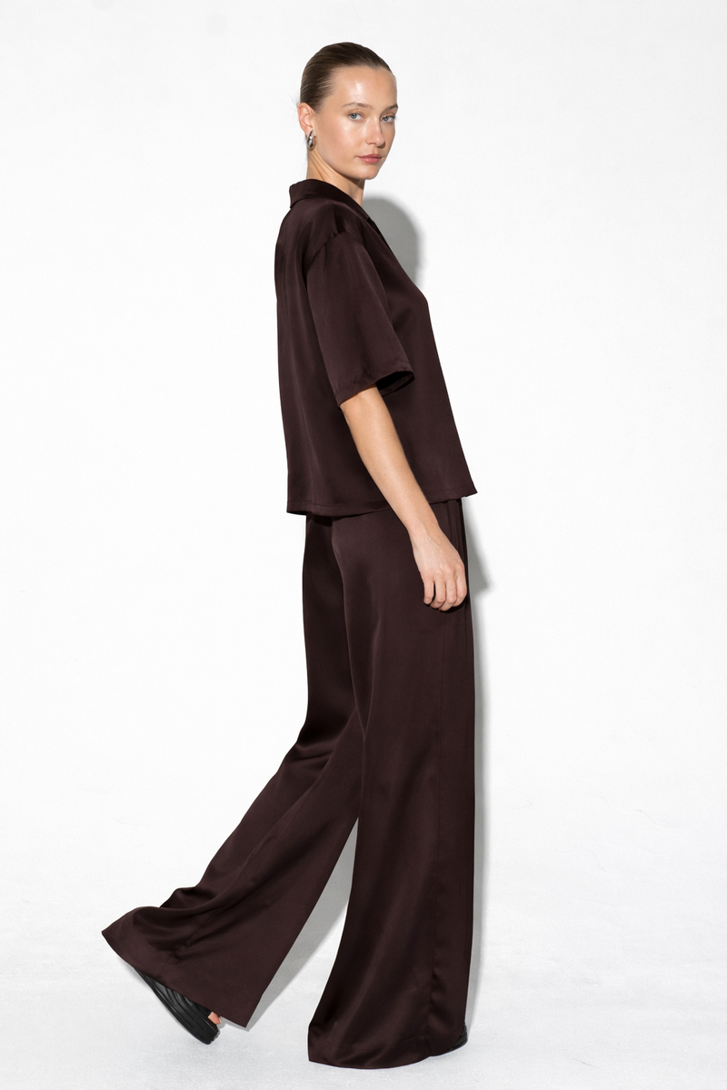 Ape The Label | Stella Satin Shirt - Choc1