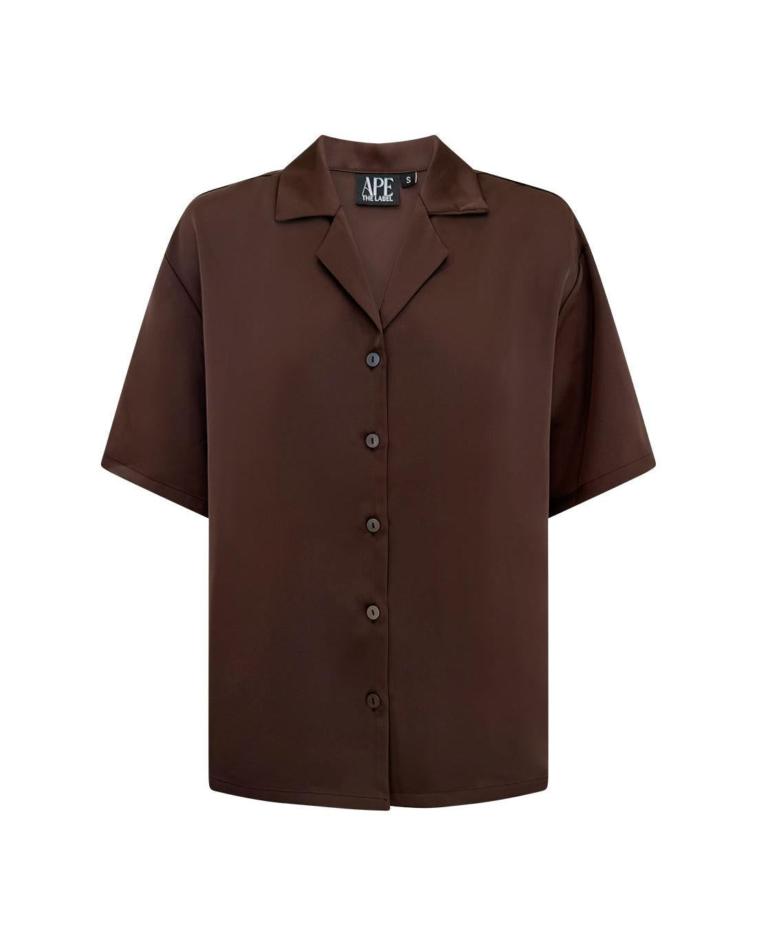 Ape The Label | Stella Satin Shirt - Choc