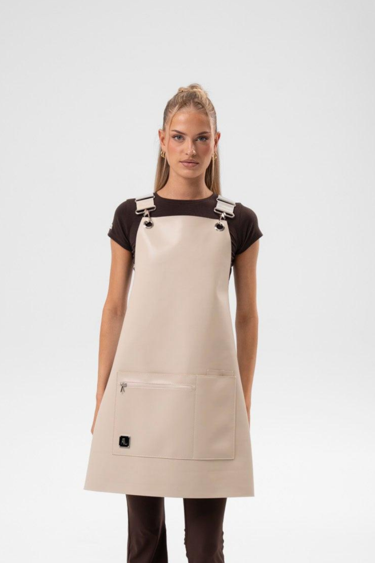 Taupe leather apron 
