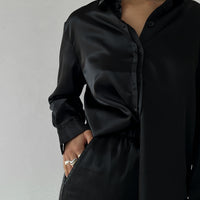 Satin Long Sleeve Shirt - Black