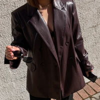 Leather Double Breasted Blazer