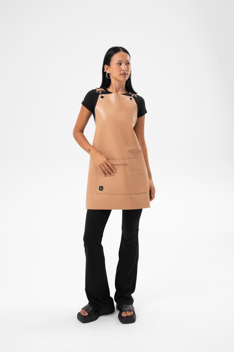 tan leather apron 