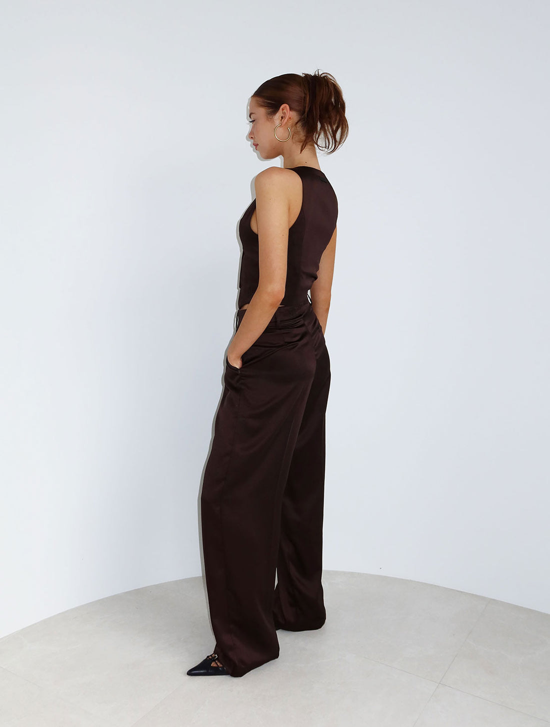 Satin Tailored Pants - Chocolate